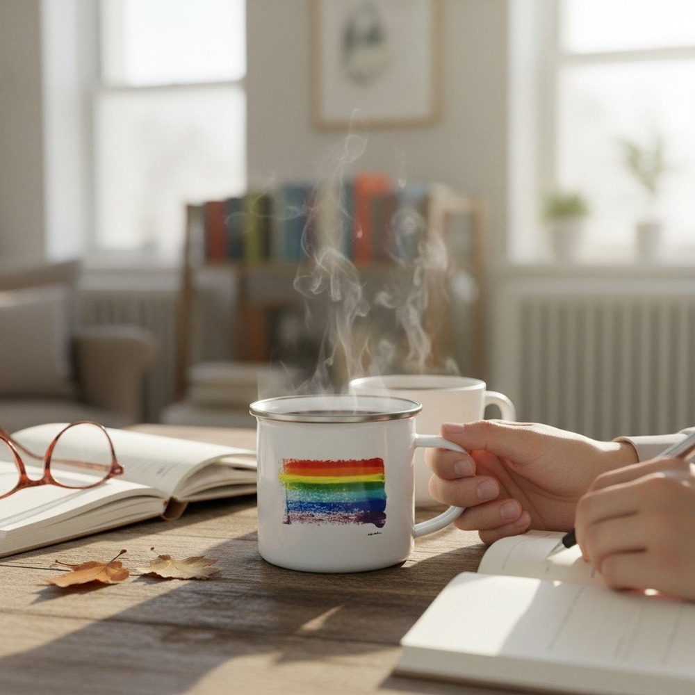 Orca Coatings Enamel Mug White Rainbow Pride Campfire Cup New